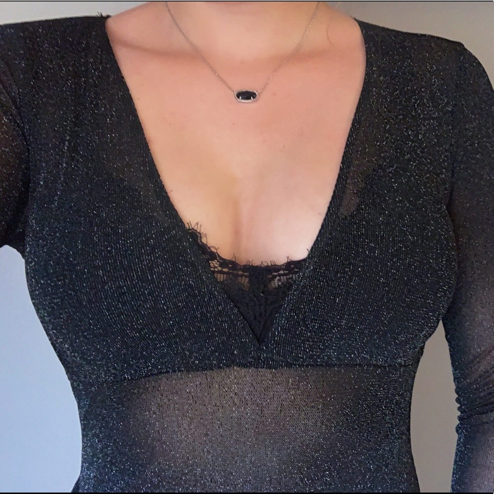 NEW Bodysuit - Black Sparkly See-through